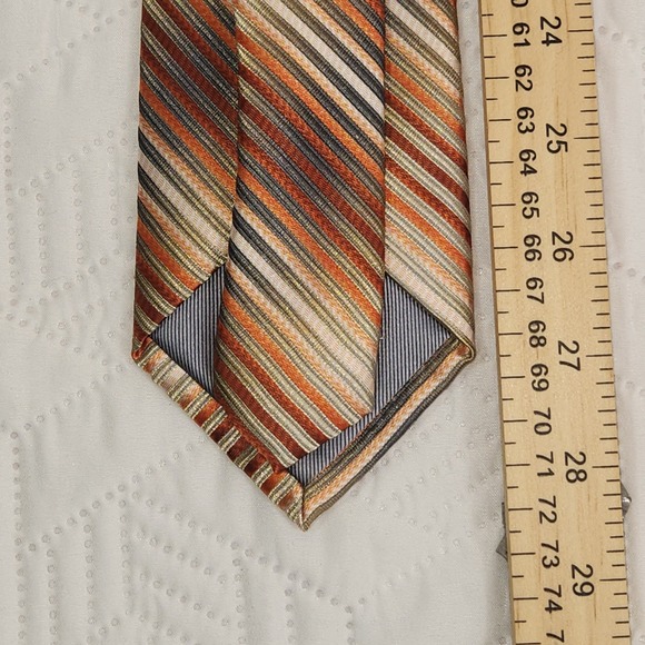 Madison Men's Necktie Diagonal Stripe, Burnt Orange, Grey,‎ Beige Business - Picture 6 of 7